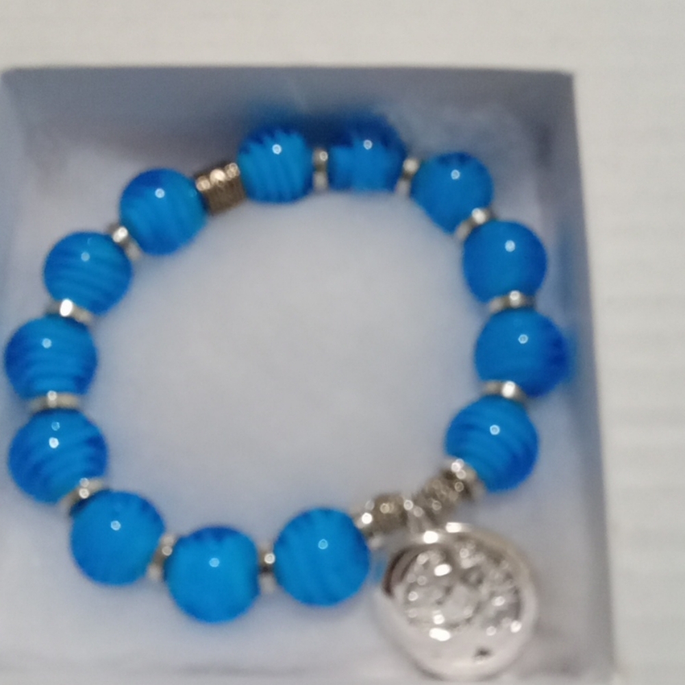 Avon Blue Beaded Bracelet with Silver Charm